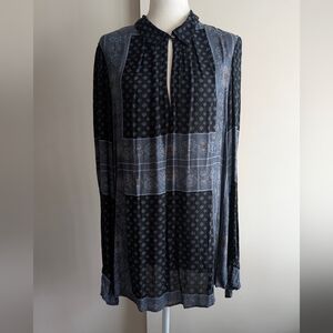 Free People Black and Gray Boho Blouse